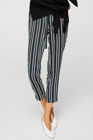Mango Pantaloni crop din material vaporos cu snur in talie