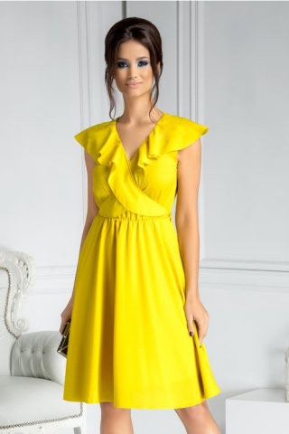 Rochie Anemona clos galbena cu volanase la bust