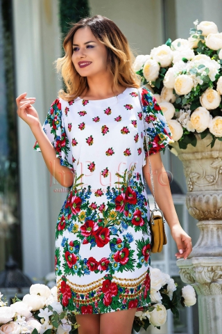 Rochie Effect lejera alba cu imprimeu floral