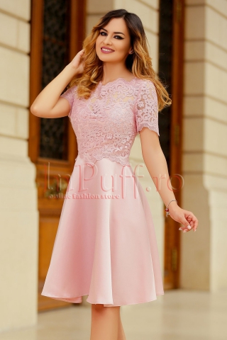 Rochie MBG de ocazie din tafta roz si bustul din dantela