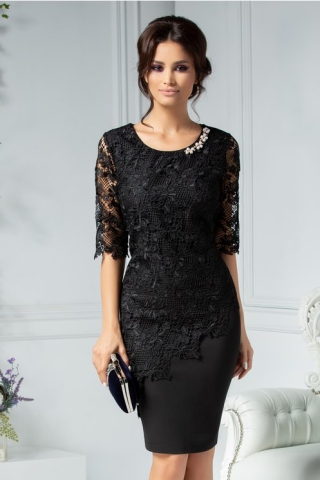 Rochie Malvina neagra de ocazie din dantela
