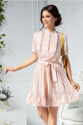Rochie Roxie roz pal clos cu nasturi perlati la bust