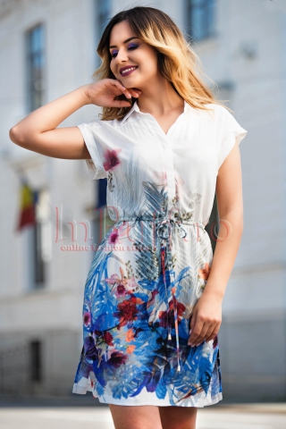 Rochie eleganta alba cu imprimeu colorat