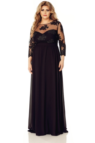 Rochie neagra de ocazie din dantela si voal captusita pe interior