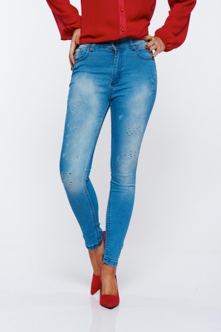 Blugi Top Secret albastri casual din bumbac cu talie medie