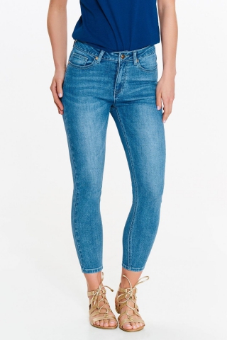 Blugi Top Secret albastri casual skinny din bumbac cu talie medie