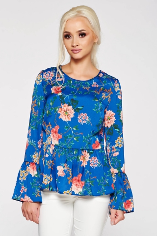 Bluza dama PrettyGirl albastra eleganta cu croi larg din material vaporos cu spatele decupat