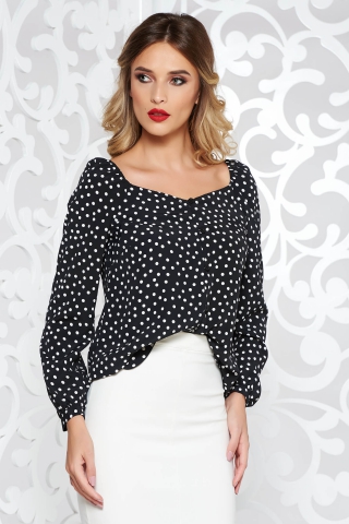 Camasa dama StarShinerS neagra office cu croi larg din material subtire cu buline