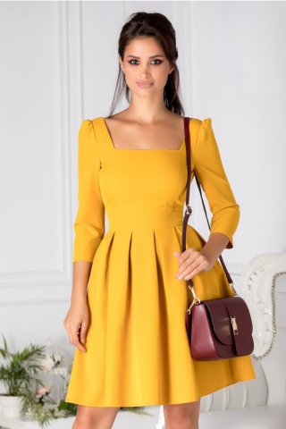 Rochie Adena galbena cu pliuri eleganta