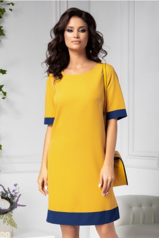 Rochie Alesia galben mustar croi lejer office