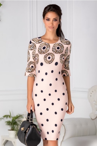 Rochie Brienne roz cu buline si cercuri animal print