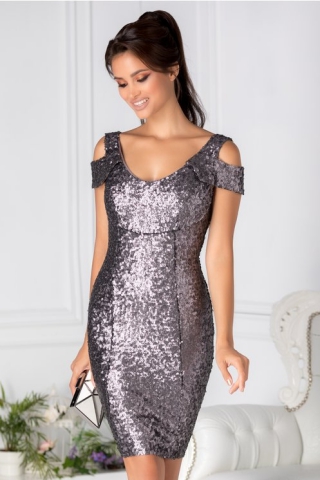 Rochie Hazel de ocazie din paiete gri