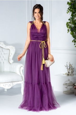 Rochie LaDonna Evelin mov lunga de seara din tull