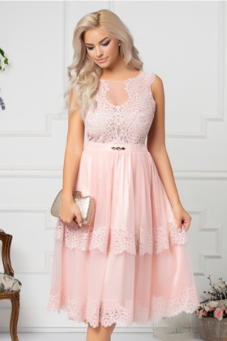 Rochie LaDonna Viky de ocazie roz din tull cu broderie