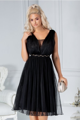 Rochie LaDonna neagra de ocazie cu aplicatie in talie