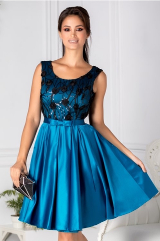 Rochie Lexa de ocazie albastru petrol cu broderie la bust