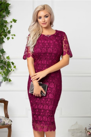 Rochie Lilith de seara bordo din dantela