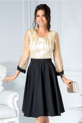 Rochie Mabel de ocazie neagra cu aplicatii din sclipici