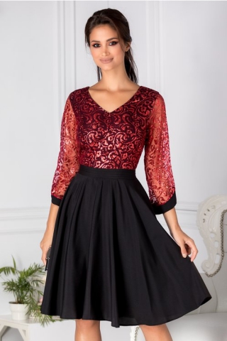Rochie Mabel de ocazie negru si rosu cu aplicatii din sclipici