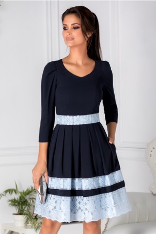 Rochie Malena bleumarin cu broderie florala bleu