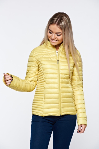 Geaca Top Secret galbena casual din fas cu buzunare