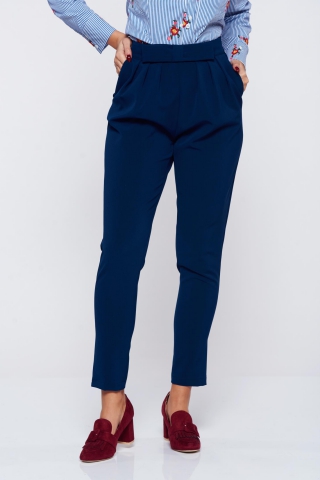 Pantaloni PrettyGirl albastri office din stofa cu buzunare