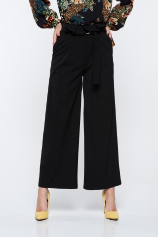 Pantaloni PrettyGirl negri eleganti cu talie inalta cu un croi evazat