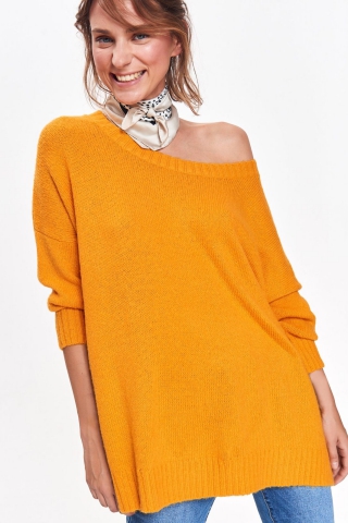 Pulover Top Secret galben casual cu croi larg din material tricotat cu maneca lunga