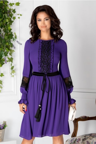 Rochie LaDonna mov cu detalii vintage negre