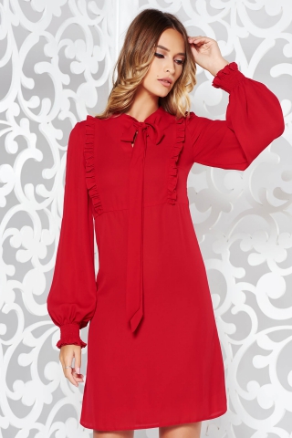 Rochie LaDonna rosie de zi cu croi larg din voal captusita pe interior cu volanase