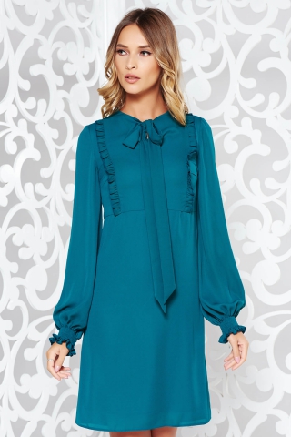 Rochie LaDonna verde de zi cu croi larg din voal captusita pe interior cu volanase