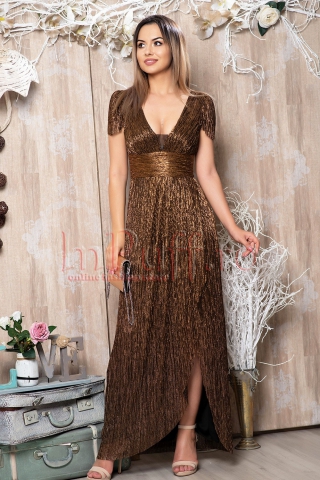 Rochie eleganta aramie lunga cu crapatura