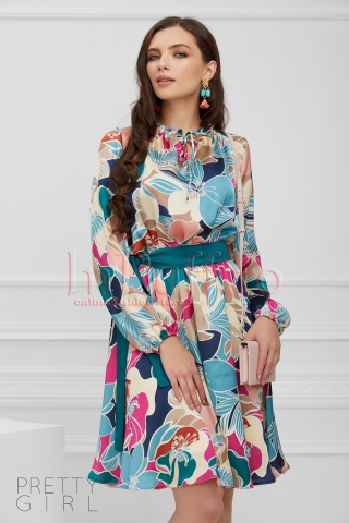 Rochie fucsia din matase cu imprimeu floral