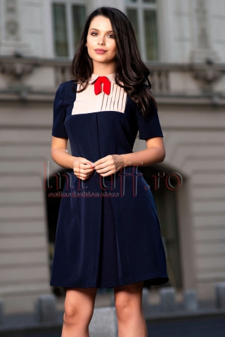 Rochie-sarafan bleumarin cu bust tip camasa