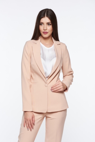 Sacou Artista rosa office din stofa neelastica captusit pe interior cu buzunare accesorizate