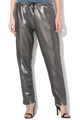 GUESS JEANS Pantaloni cu aspect metalic si snur pentru ajustare