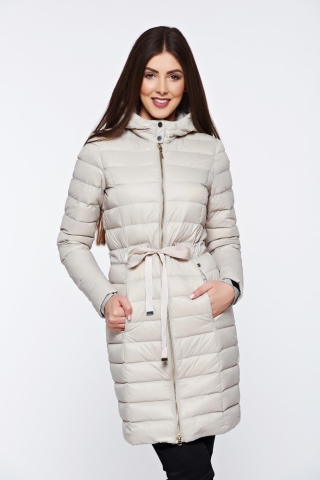 Geaca Top Secret nude casual din fas cu gluga nedetasabila