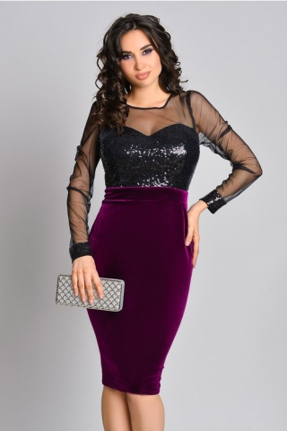 Rochie Glitter mov de ocazie din catifea cu paiete