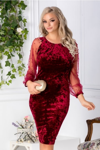 Rochie Leonard Collection marsala cu perle