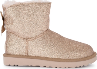 UGG Mini Bailey Bow Sheepskin And Golden Glitter Ankle Boots