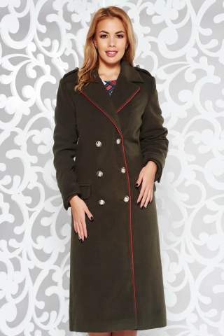 Palton LaDonna khaki casual cu un croi drept din lana captusit pe interior accesorizat cu nasturi
