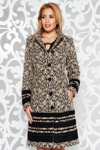 Palton LaDonna negru elegant cu un croi cambrat din lana captusit pe interior cu buzunare