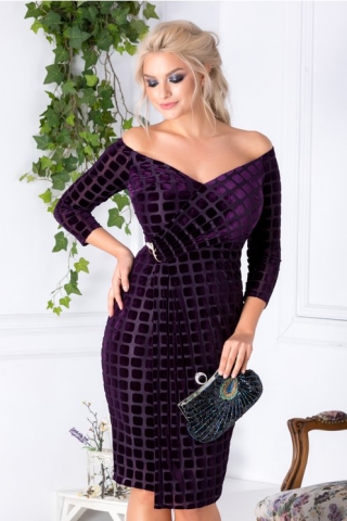 Rochie Ginette mov cu catifea petrecuta