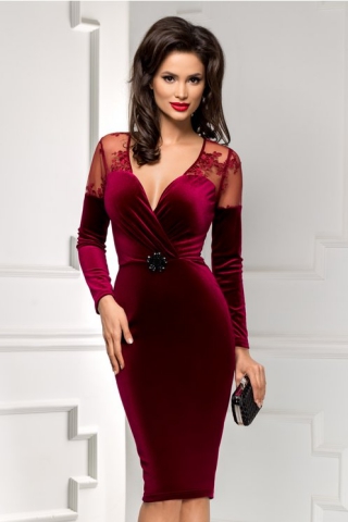 Rochie Harper midi bordo de ocazie din catifea