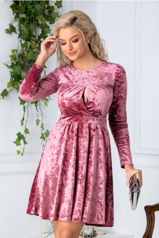 Rochie Moze roz trandafiriu din catifea cu reflexii
