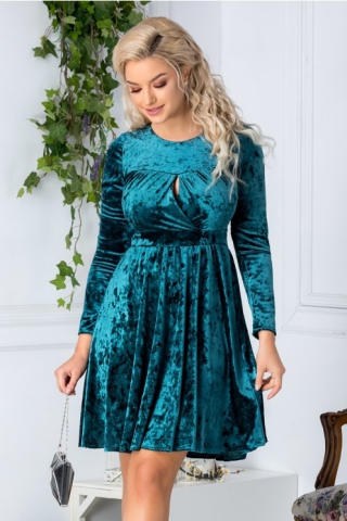 Rochie Moze turcoaz din catifea cu reflexii