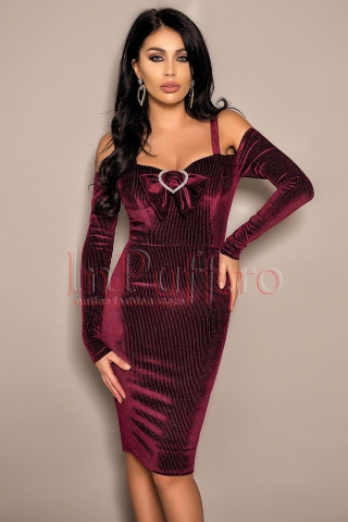 Rochie conica grena eleganta Atmosphere cu bretele de seara