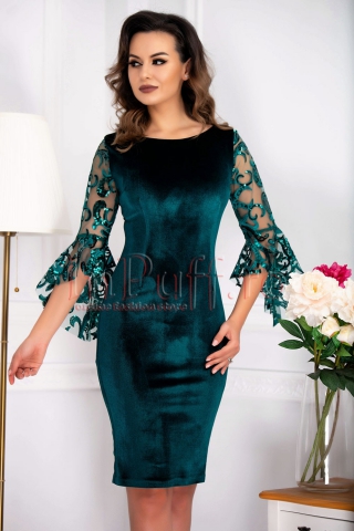 Rochie de seara verde MBG conica din catifea