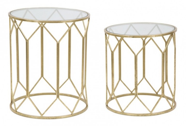 Set 2 mese de cafea din metal si sticla Glam Gold