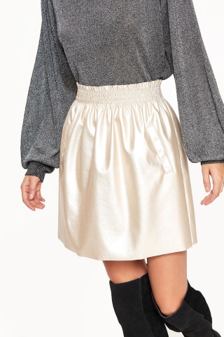 Fusta Top Secret aurie de party cu talie inalta cu elastic in talie material din piele ecologica cu aspect metalic